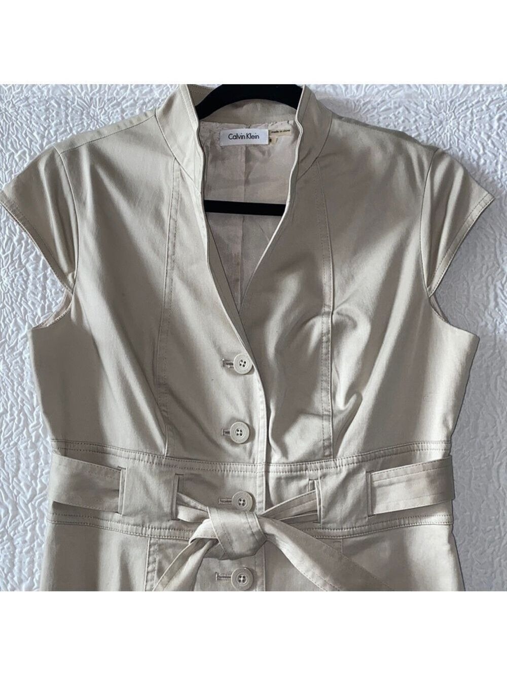 Calvin Klein Safari Button-Up Cuff Sleeve Sheath Midi Utility Dress
